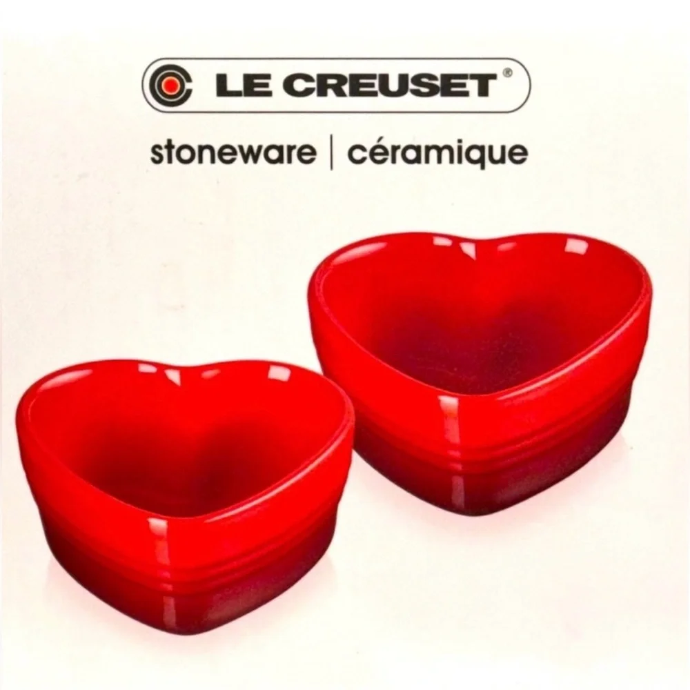 NEW Le Creuset Set of 2 Heart Ramekins Cerise / Red